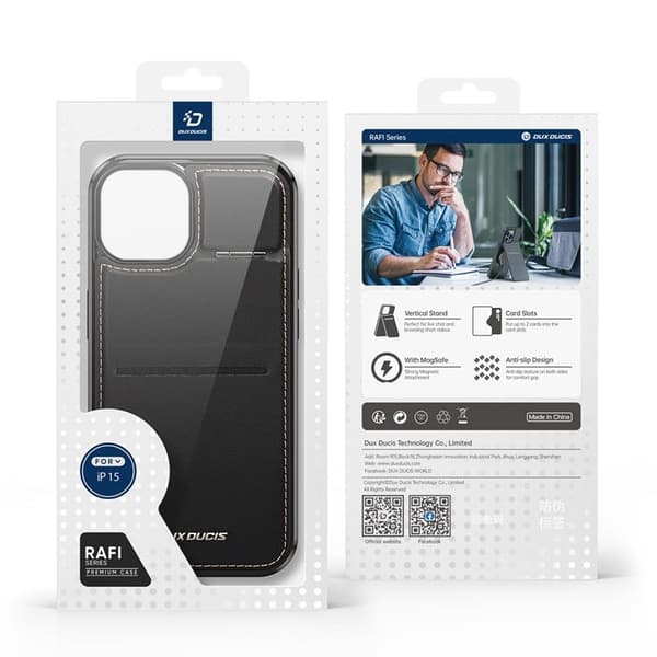 Dux Ducis iPhone 15 Plus Mobilcover Kortholder Magsafe RFID Black