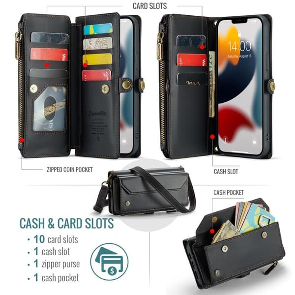 CASEME Plånboksfodral Konstläder för iPhone 13 Pro Max - Svart