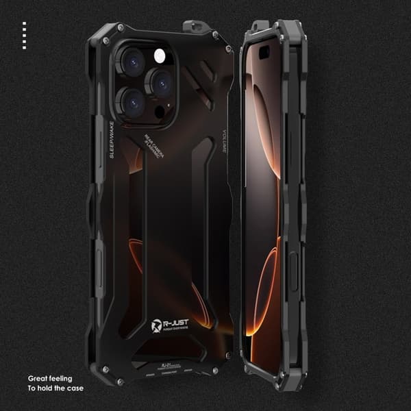 R-JUST Mobilskal till iPhone 16 Pro Aluminium Legering Svart