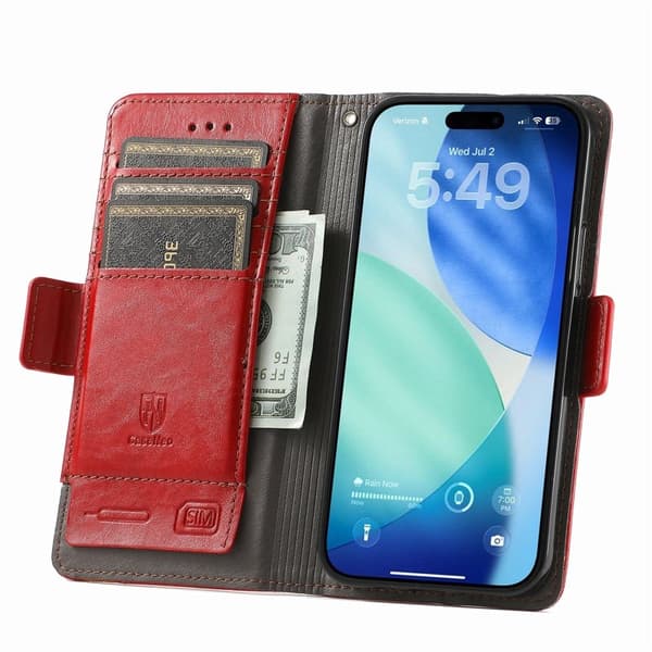 CASENEO iPhone Air Plånboksfodral Konstläder Ställ med RFID - Röd