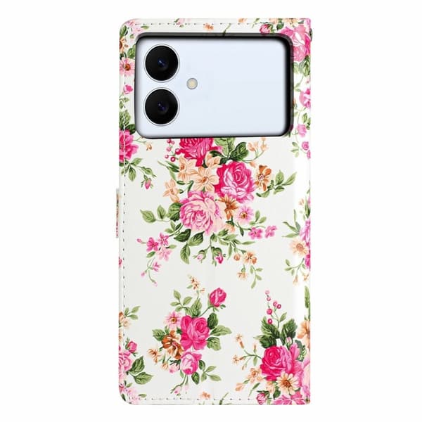 Samsung Galaxy S26 Edge Plånboksfodral Konstläder Ställ Röda Blommor
