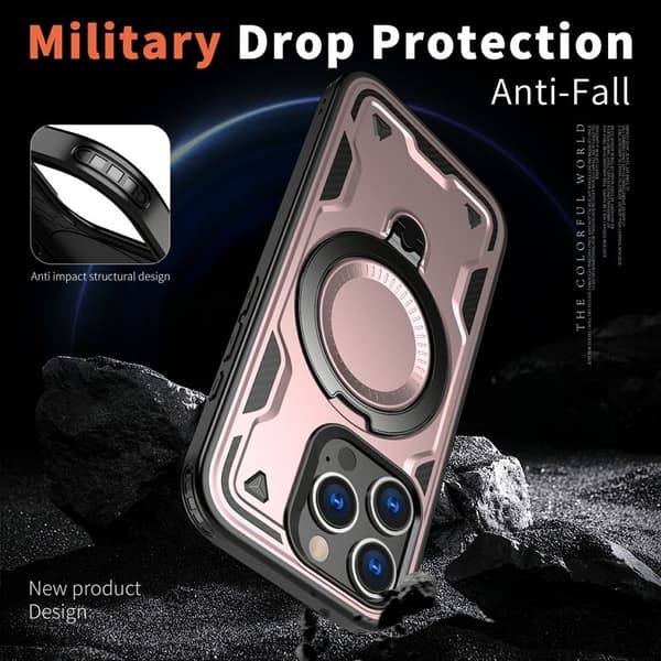 Mobilskal till iPhone 16 Pro Plast Militärskydd Kickstand - Roséguld