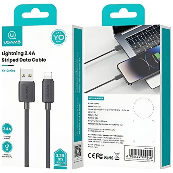 Usams USB-A til Lightning Kabel 1m KY Serie - Sort Svart