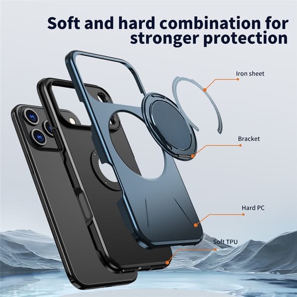 Telefontaske til iPhone 17 Pro Max MagSafe Roterende Kickstand Blå