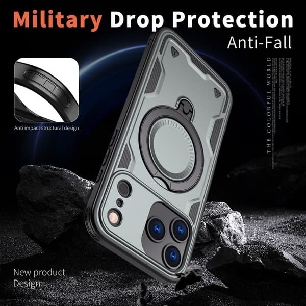 Mobilskal till iPhone 17 Pro Max Plast Militärskydd med Ställ - Grå