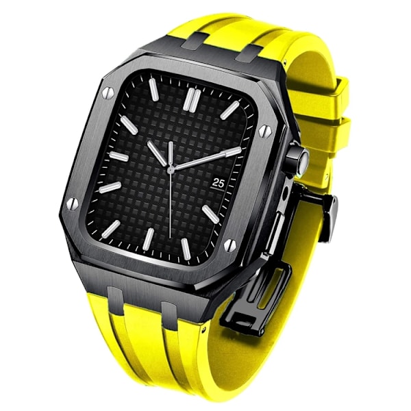 Apple Watch 4/5/6/SE (44mm) Luxury Band Armor Stainless Steel - Svart/Gul Svart