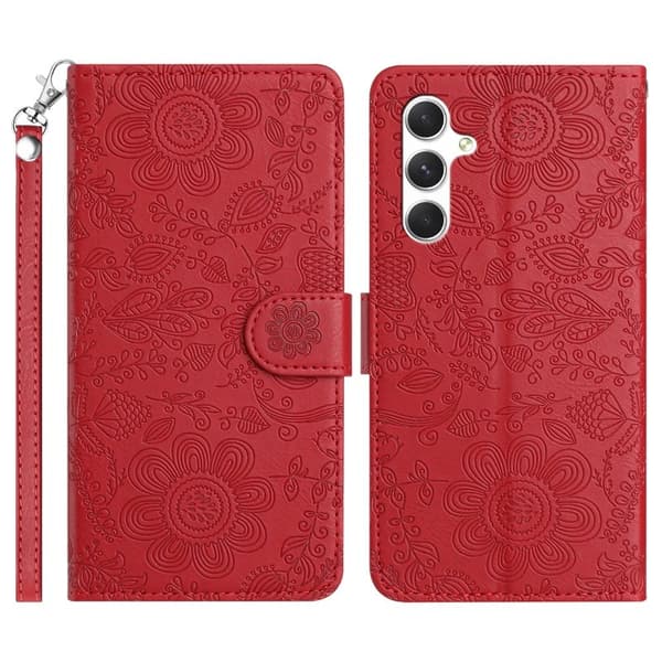 Samsung Galaxy S26 Plånboksfodral Blommönster Konstläder Flip - Röd