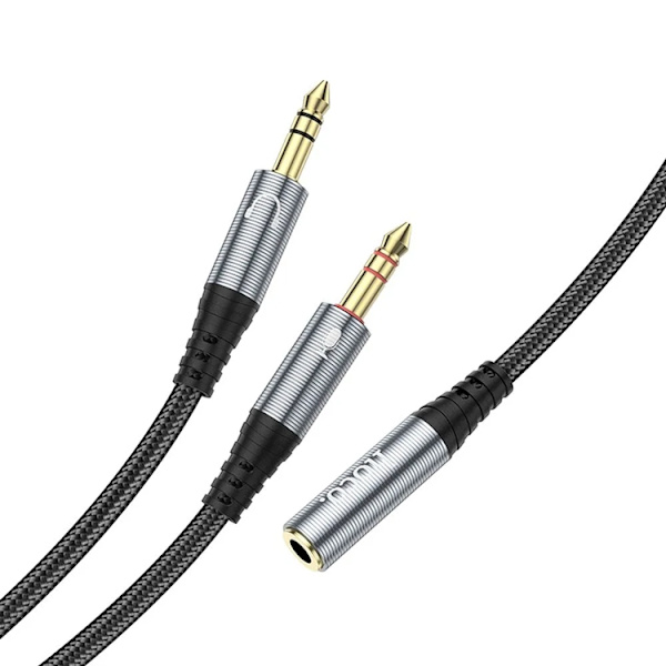 [2in1] Hoco AUX Jack till 2x Jack Kabel 0.25m - Metal Grå Grå