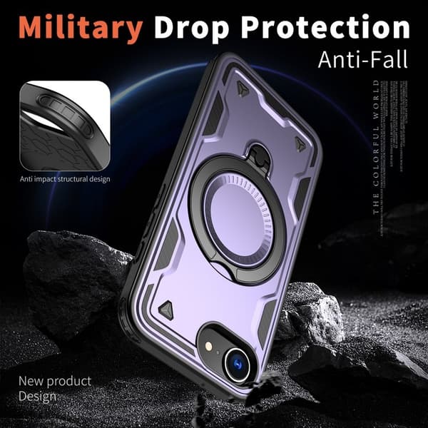 Mobilskal till iPhone 16e PC TPU Militärskydd Med Ställ - Lila