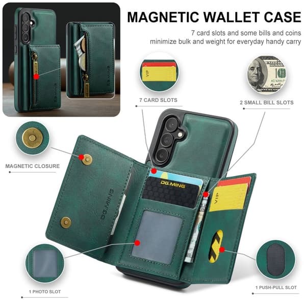 DG.MING Samsung Galaxy S23 FE Konstläder Plånboksfodral Magnetisk Grön