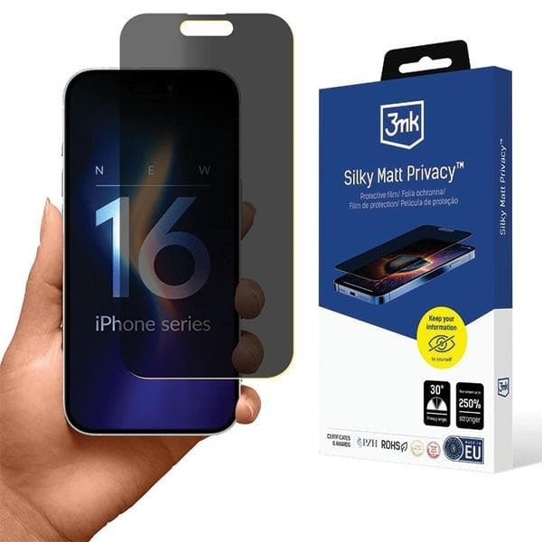 3mk iPhone 16 Plastfilm Skärmskydd Silky Matt Privacy Black