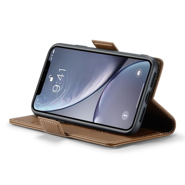 CASEME Plånboksfodral Konstläder för iPhone XR RFID-Skydd - Brun