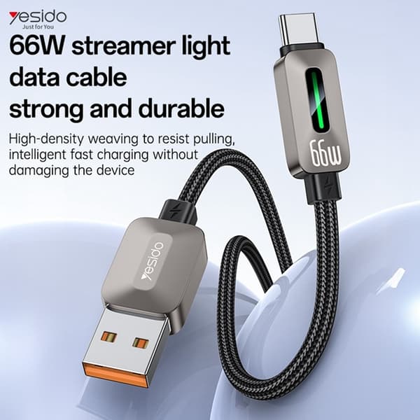 YESIDO USB-A - USB-C 66W Kabel 1.2m CarPlay - Grå Grå