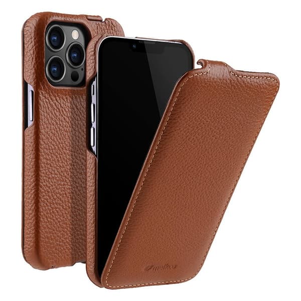 MELKCO Mobilskal till iPhone 13 Pro Litchi Textur Äkta Läder + PC - Brun