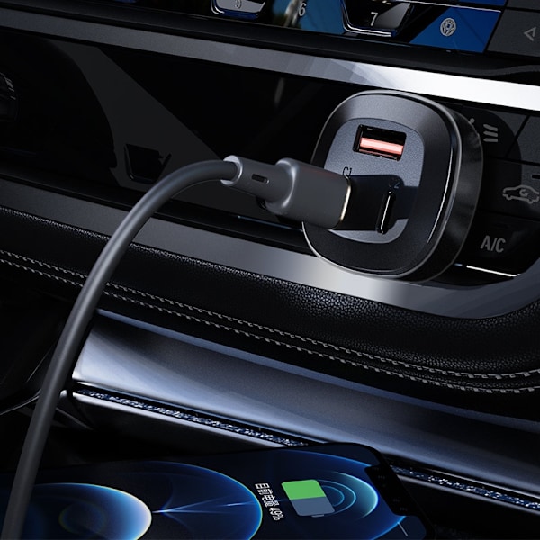 Acefast Billaddare 66W 2x USB-C Till USB - Svart Svart