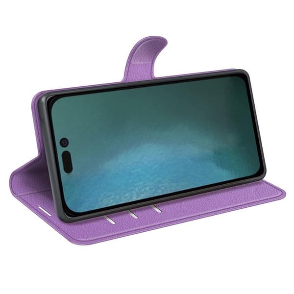 Litchi Flip iPhone 14 Pro Max Plånboksfodral  - Lila Lila