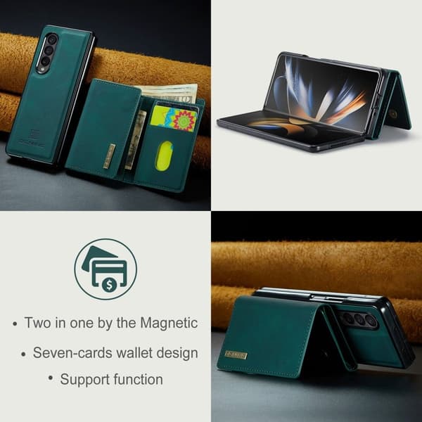 DG.MING Konstläder Plånboksfodral för Samsung Galaxy Z Fold3 5G Grön