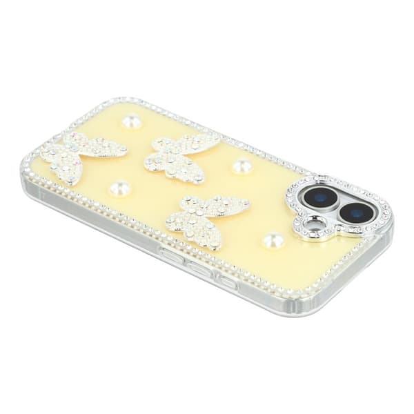 Mobilskal till iPhone 17 Rhinestone Edge Pearl Butterfly Gul