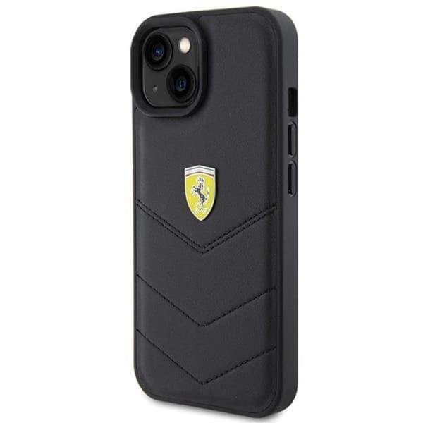 Ferrari iPhone 15 Cover Quilted Metal Logo - Sort Black