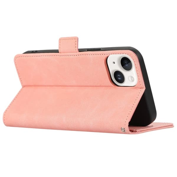 ABEEL iPhone 15 Plånboksfodral Konstläder RFID-Skydd Magnetisk Lås - Rosa