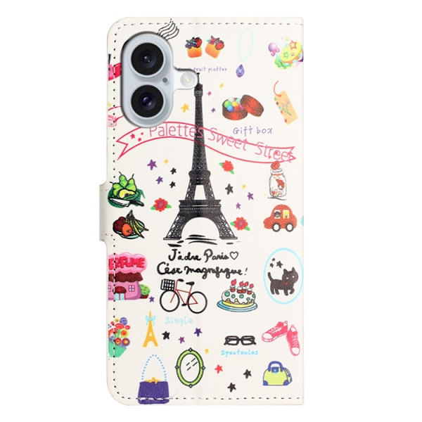 iPhone 17 Konstläder Plånboksfodral Pattern Print - Eiffeltornet Vit