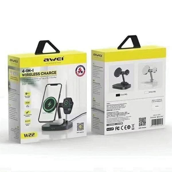Awei 4-i-1 Trådløs Oplader 15W Universal W22 - Sort Black
