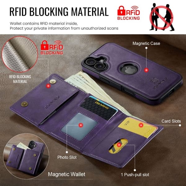 DG.MING M6 Series Mobilskal till iPhone 17 Magnetiskt Plånboksfodral Lila