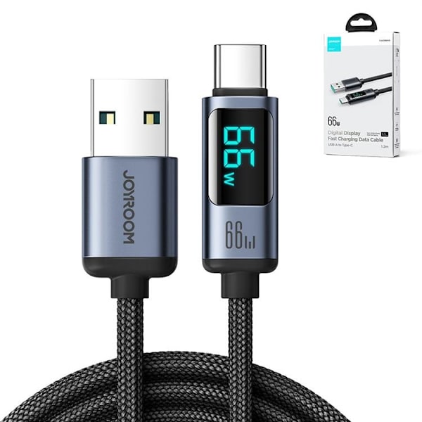 Joyroom USB-C till USB-A kabel 66W med LED display 1.2m - Svart Svart