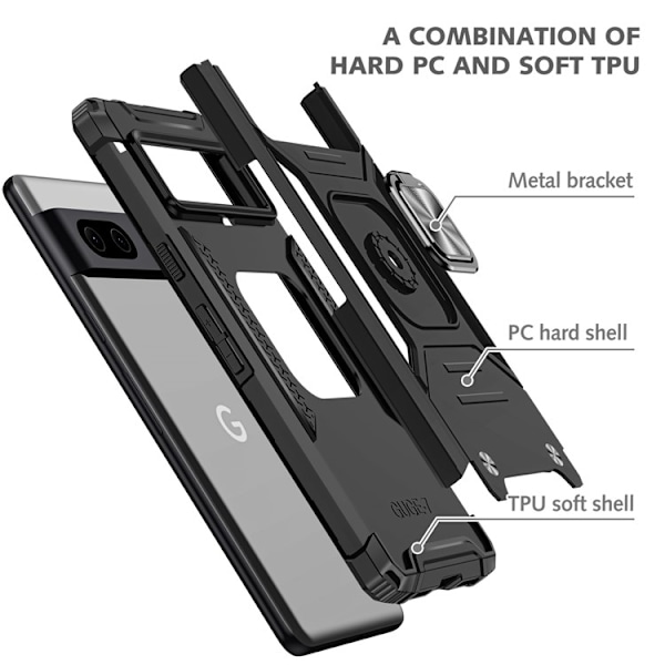 Google Pixel 7 Skal Ringhållare Kickstand Hybrid - Svart Svart