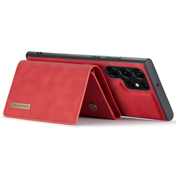 DG.MING 2-in-1 Konstläder Plånboksfodral Samsung Galaxy S22 Ultra Röd