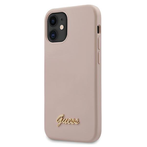Guess Cover iPhone 12 Mini Silicone Script Gold -logo - vaaleanpunainen Pink