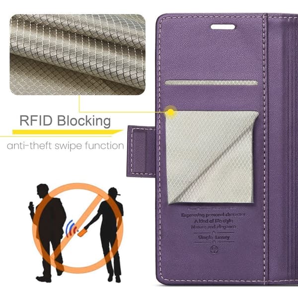 CASEME RFID-Skydd Plånboksfodral Konstläder för iPhone XS - Lila