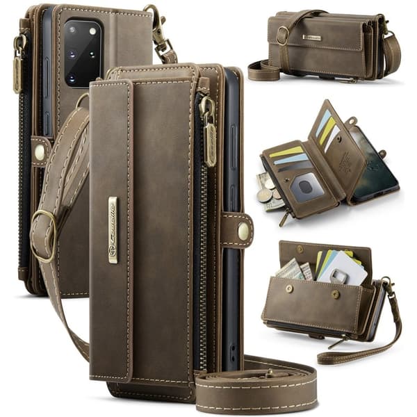 CASEME Konstläder Plånboksfodral för Samsung Galaxy S20 Plus 4G/5G - Brun