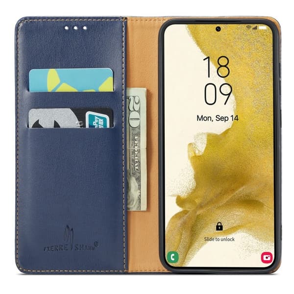 FIERRE SHANN Samsung Galaxy S23+ Plånboksfodral Konstläder - Blå