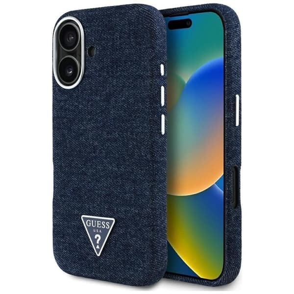 Guess Telefontaske til iPhone 16 MagSafe Denim Triangle Logo - Blå Blå