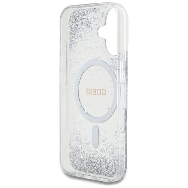 Guess Mobilskal till iPhone 16 MagSafe HC Resin Bottom Glitter - Silver Silver