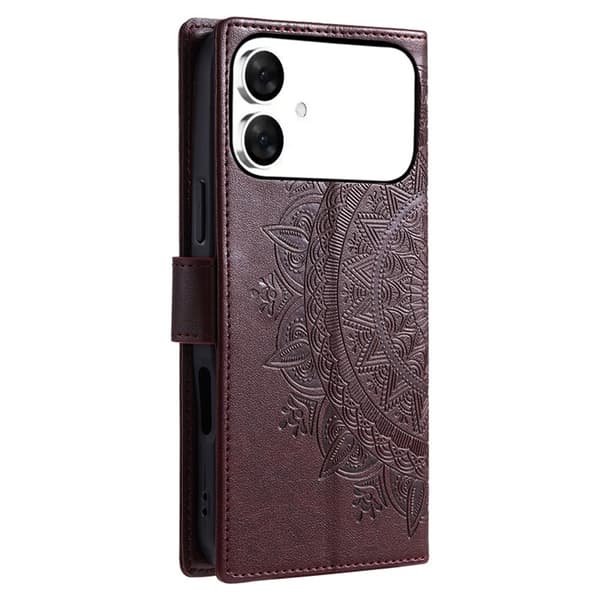 Galaxy S26 Edge Plånboksfodral Imprinted Totem Läder - Brun Brun