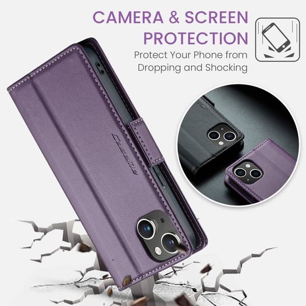 CASEME iPhone 14 Plus Plånboksfodral Konstläder RFID-Skydd Lila