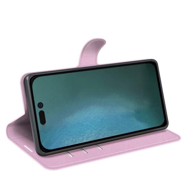Litchi Flip iPhone 14 Plus Plånboksfodral  - LjusRosa Rosa