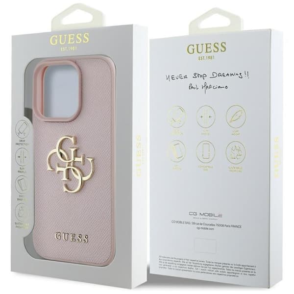 Guess Mobilskal till iPhone 16 Pro Grained Big 4G Small Classic Logo - Rosa Rosa