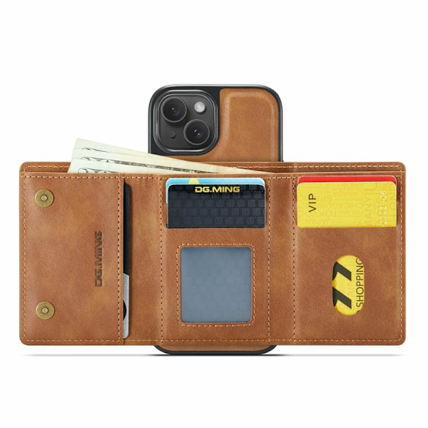 DG.MING M6 Series Mobilskal till iPhone 14 Plus Magnetiskt Plånboksfodral Brun
