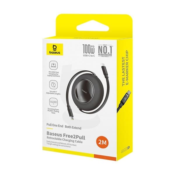 Baseus Infällbar USB-C till USB-C 100W Kabel 2m Free2Pull Mini Svart