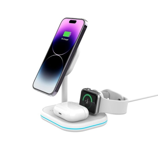 Tech-Protect 3-in-1 Trådlös Laddare Magsafe iPhone, Apple Watch, AirPods - Vit