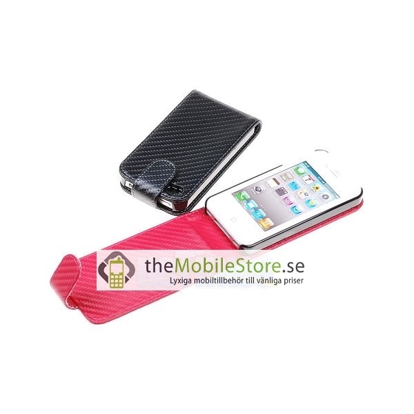 Carbon Fiber mobilväska till Apple iPhone 4S / 4 (Magenta)