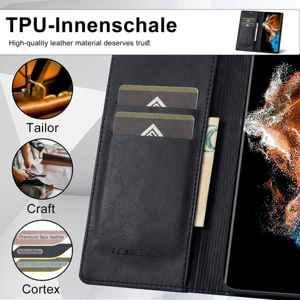 LC.IMEEKE Samsung Galaxy S23+ Plånboksfodral Konstläder - Svart