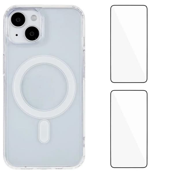 WANLONFENG Mobilskal till iPhone 15 MagSafe + [2-Pack] Härdat glas Transparent
