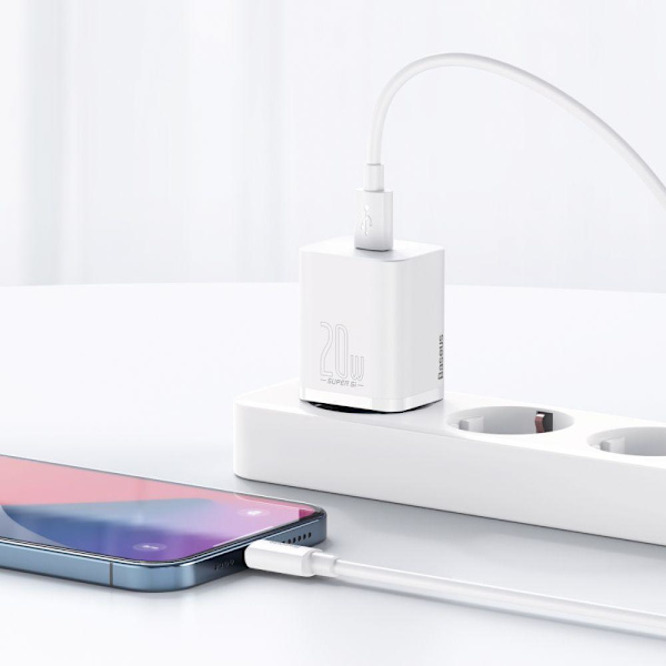 BASEUS - Super Si Network Charger 20W + Lightning Kabel - Vit White