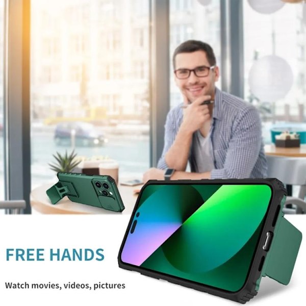 iPhone 15 Pro Max Mobilskal med Skjutkameralock - Mörkgrön