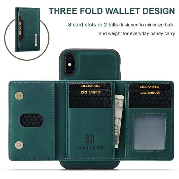 DG.MING M2 Series Magnetiskt Plånboksfodral Konstläder för iPhone X/XS - Grön