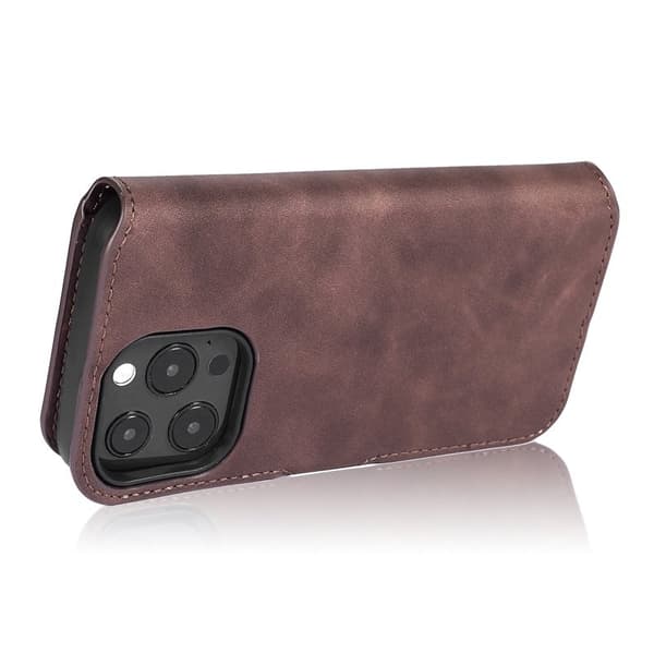 DG.MING iPhone 14 Pro Max Konstläder Plånboksfodral Retro Stil Magnetisk Brun